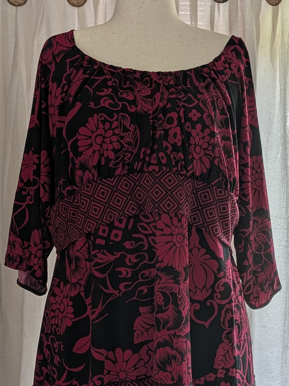 Lane Bryant Black and Burgundy Tie-Back Floral Tunic